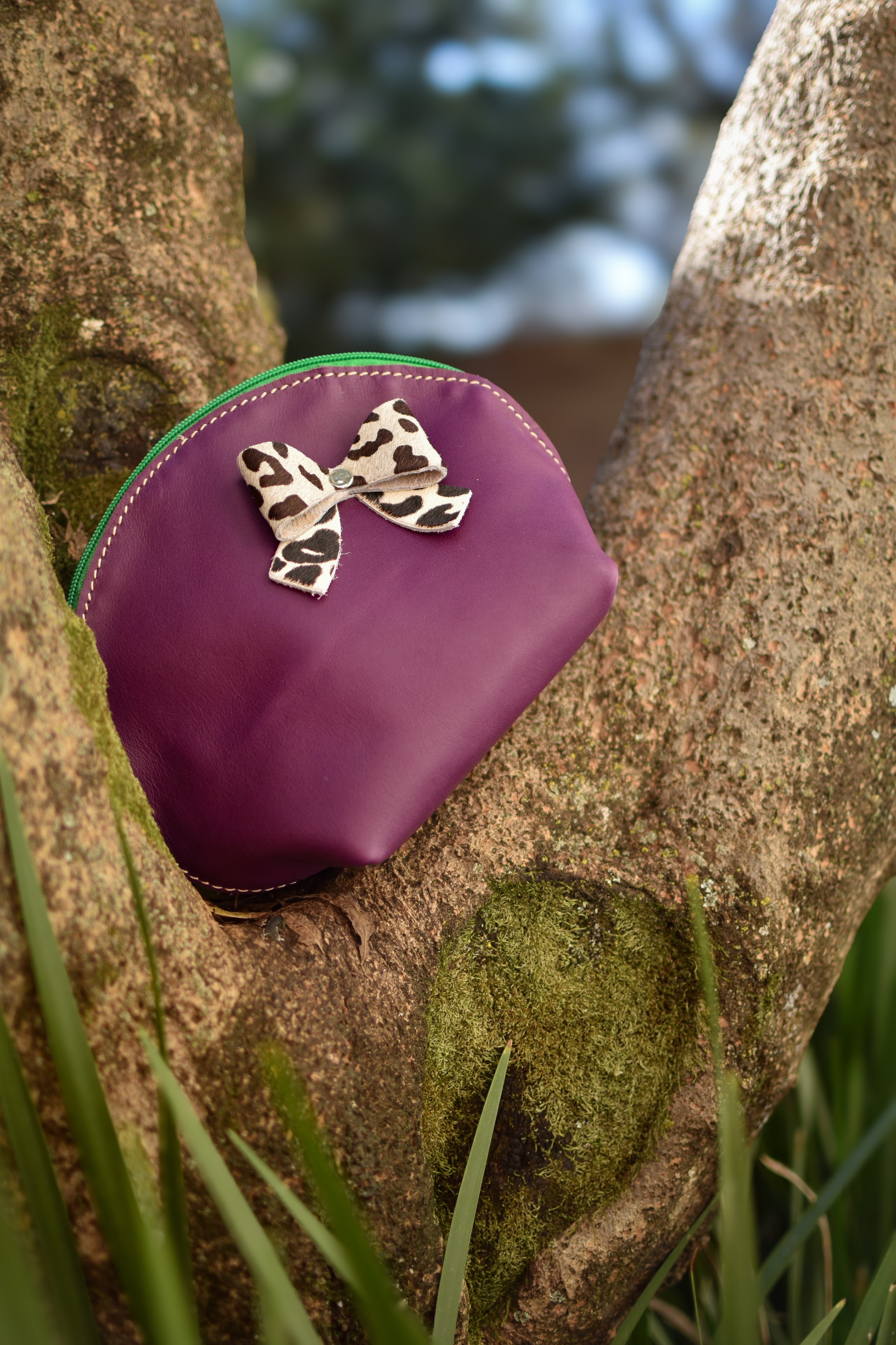Makeup Bag Dark Purple/Cheetah
